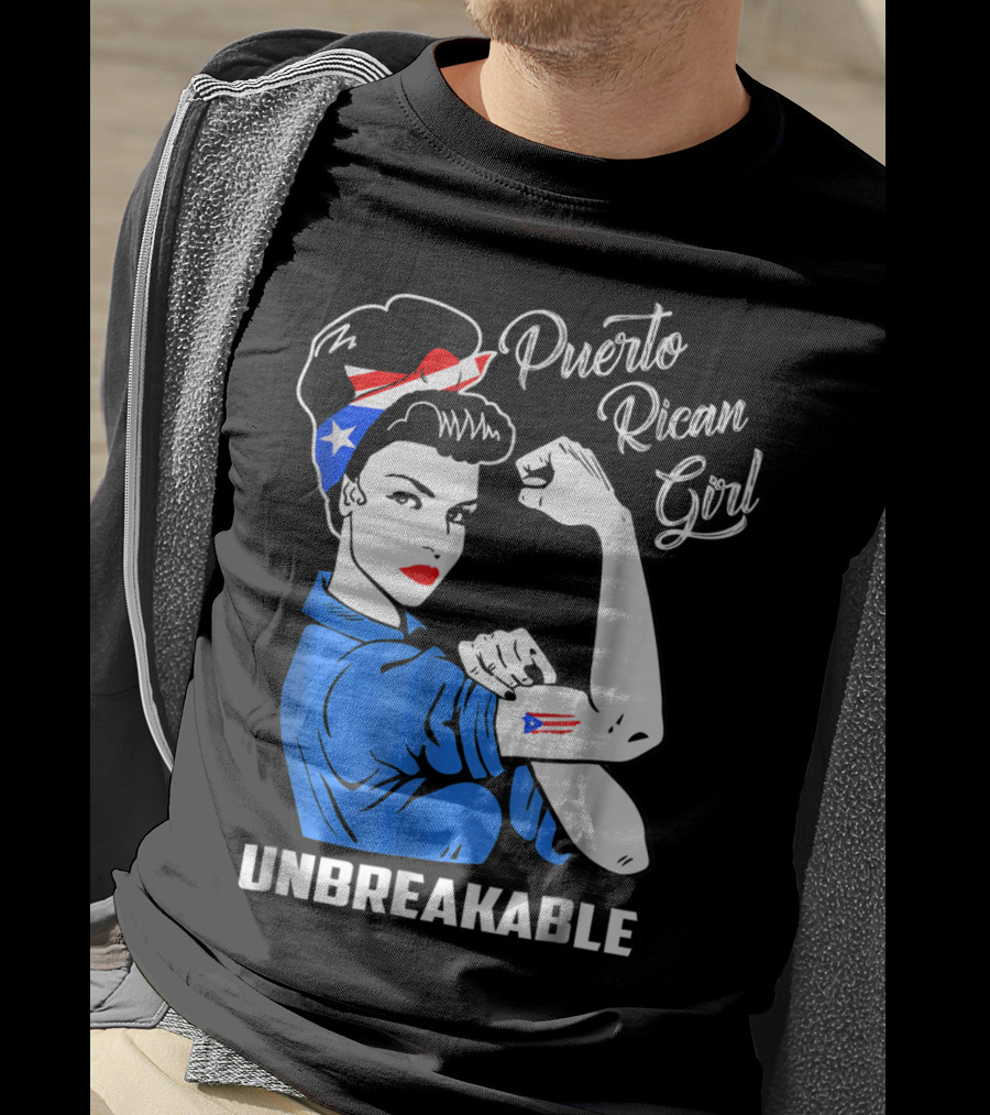 Puerto Rican Girl Unbreakable Rosie The Riveter Flag Tattoo Heritage T-Shirt