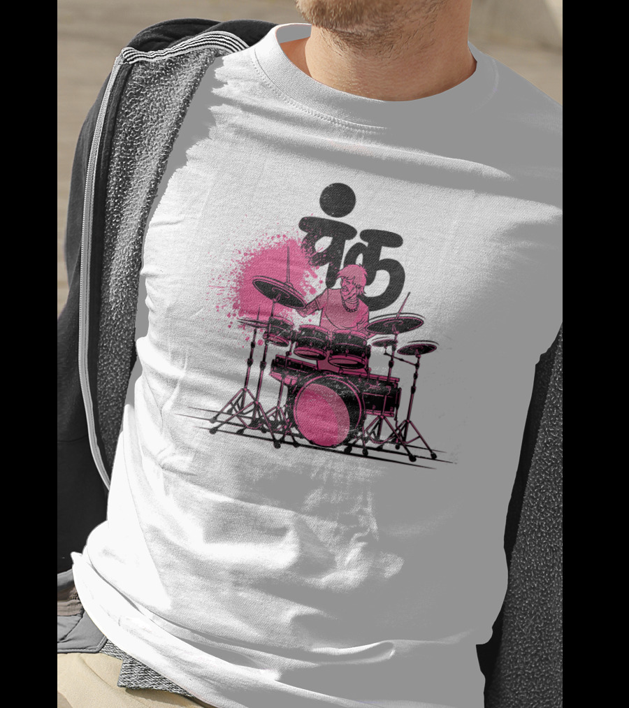 Pink Punk Band Drummer Graphic With Drum Set And Grunge Effect T-Shirt