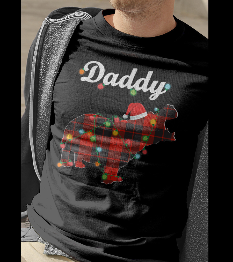 Daddy Red Plaid Hippopotamus Christmas Lights Santa Hat T-Shirt