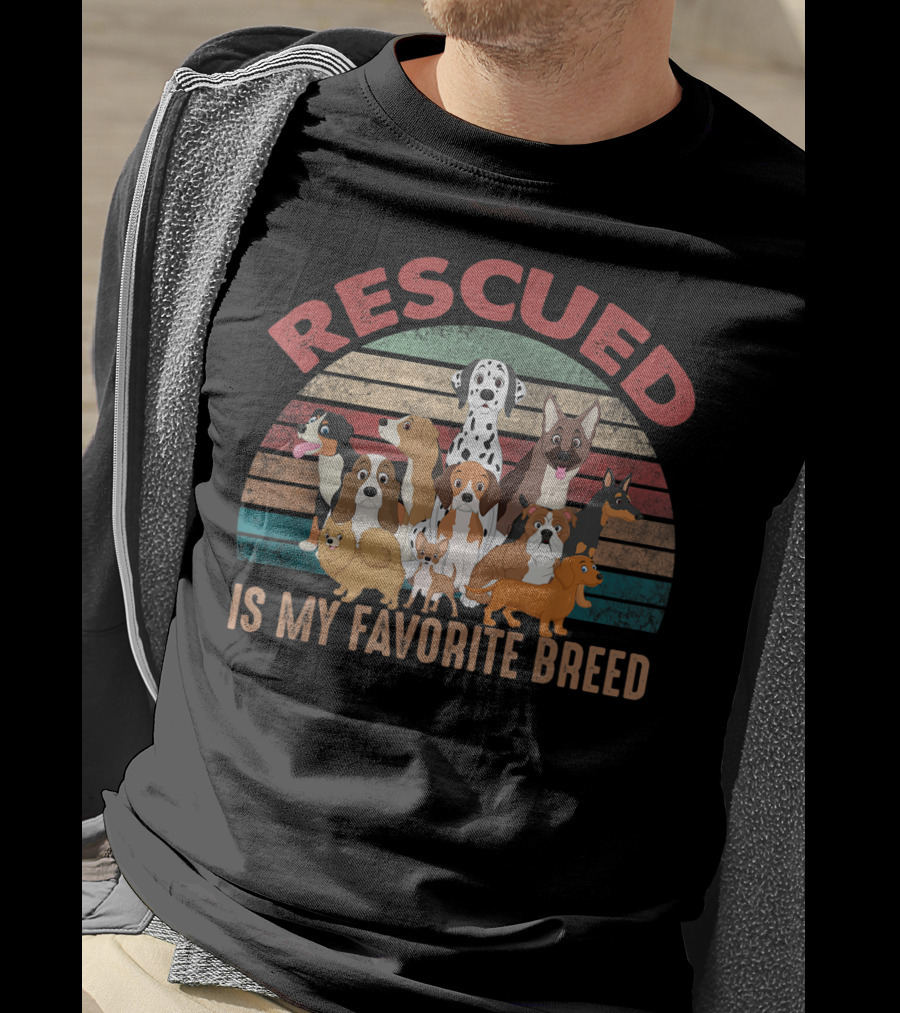 Rescued Is My Favorite Breed Funny Rescue Dog Lovers Retro Pet T-Shirt