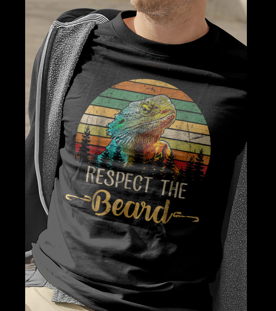 Respect The Beard Retro Sunset Bearded Dragon T-Shirt