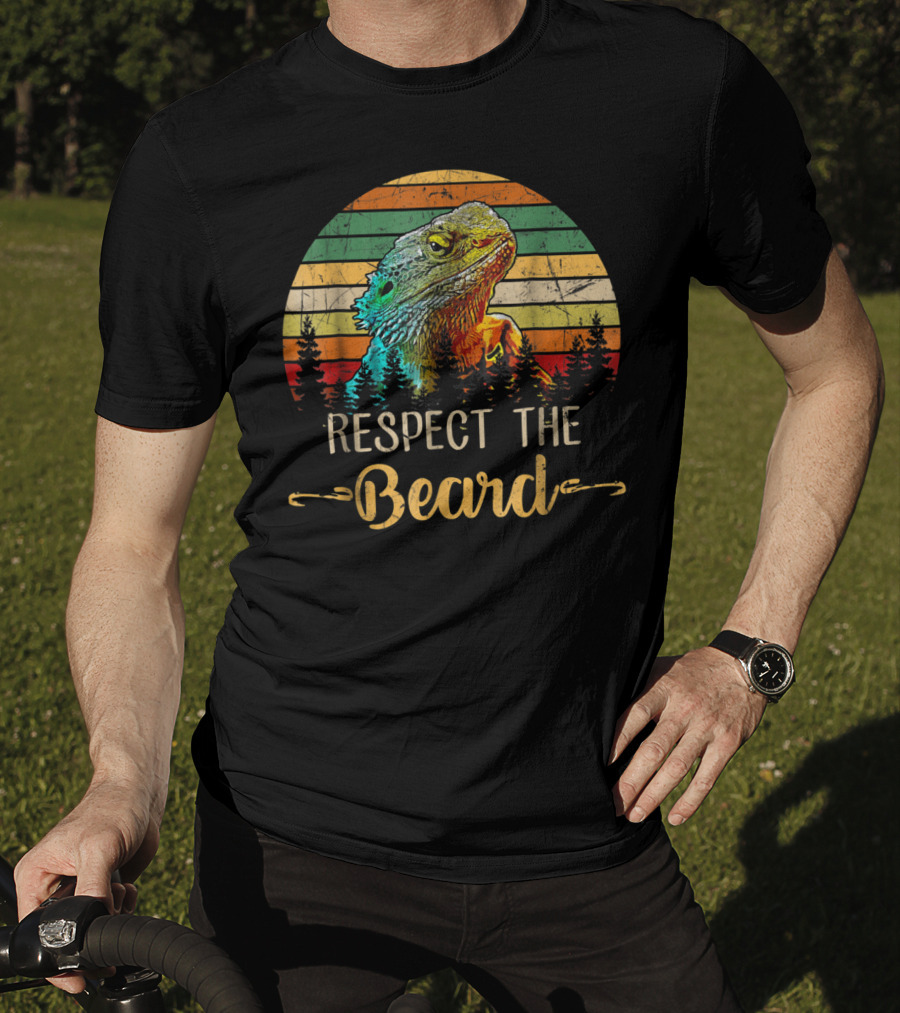 Respect The Beard Retro Sunset Bearded Dragon T-Shirt
