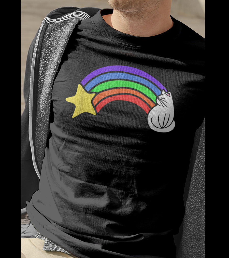 Retro Rainbow Cat Cute Vintage Starry Rainbow Cat T-Shirt