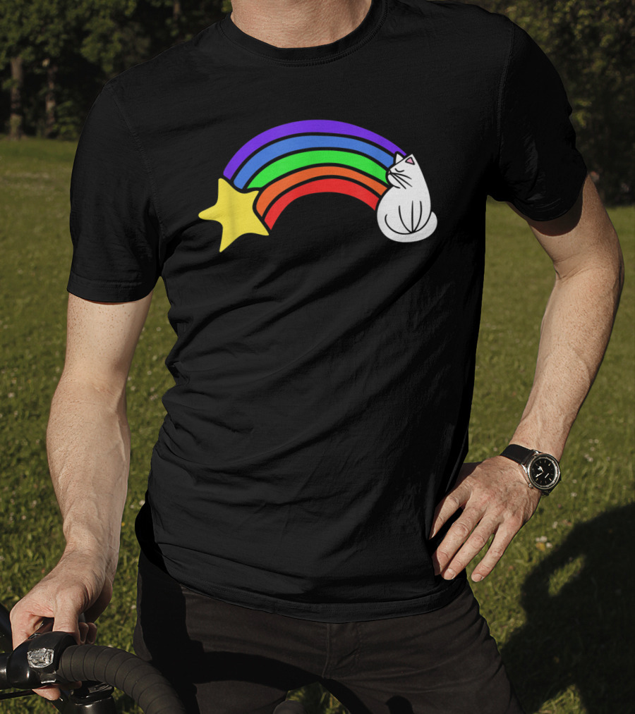 Retro Rainbow Cat Cute Vintage Starry Rainbow Cat T-Shirt