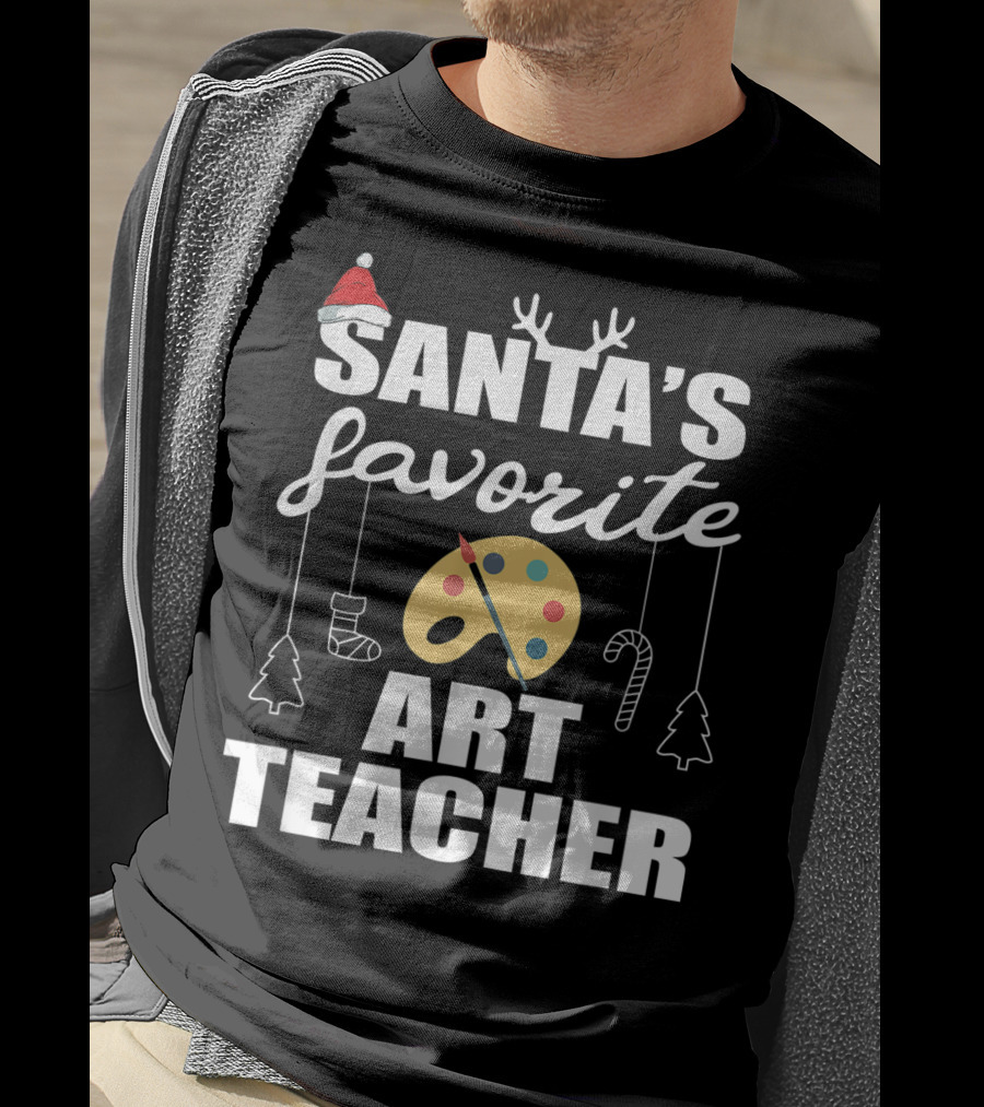 Santa's Favorite Art Teacher Christmas Trees Candy Canes Palette T-Shirt