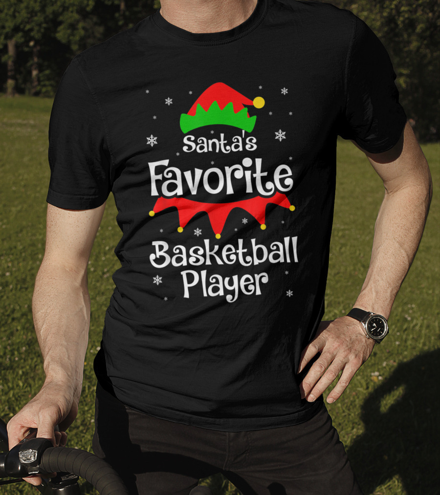 Santa's Favorite Basketball Player Christmas Snowflakes Elf Hat T-Shirt