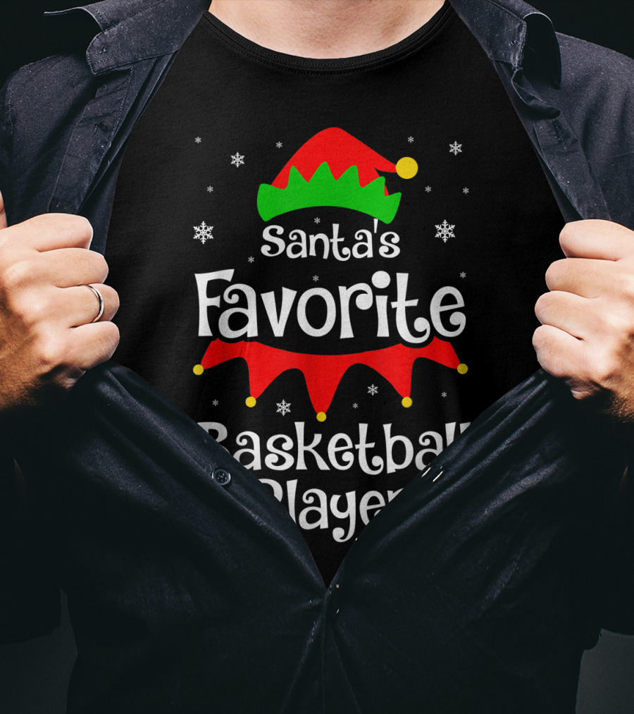 Santa's Favorite Basketball Player Christmas Snowflakes Elf Hat T-Shirt