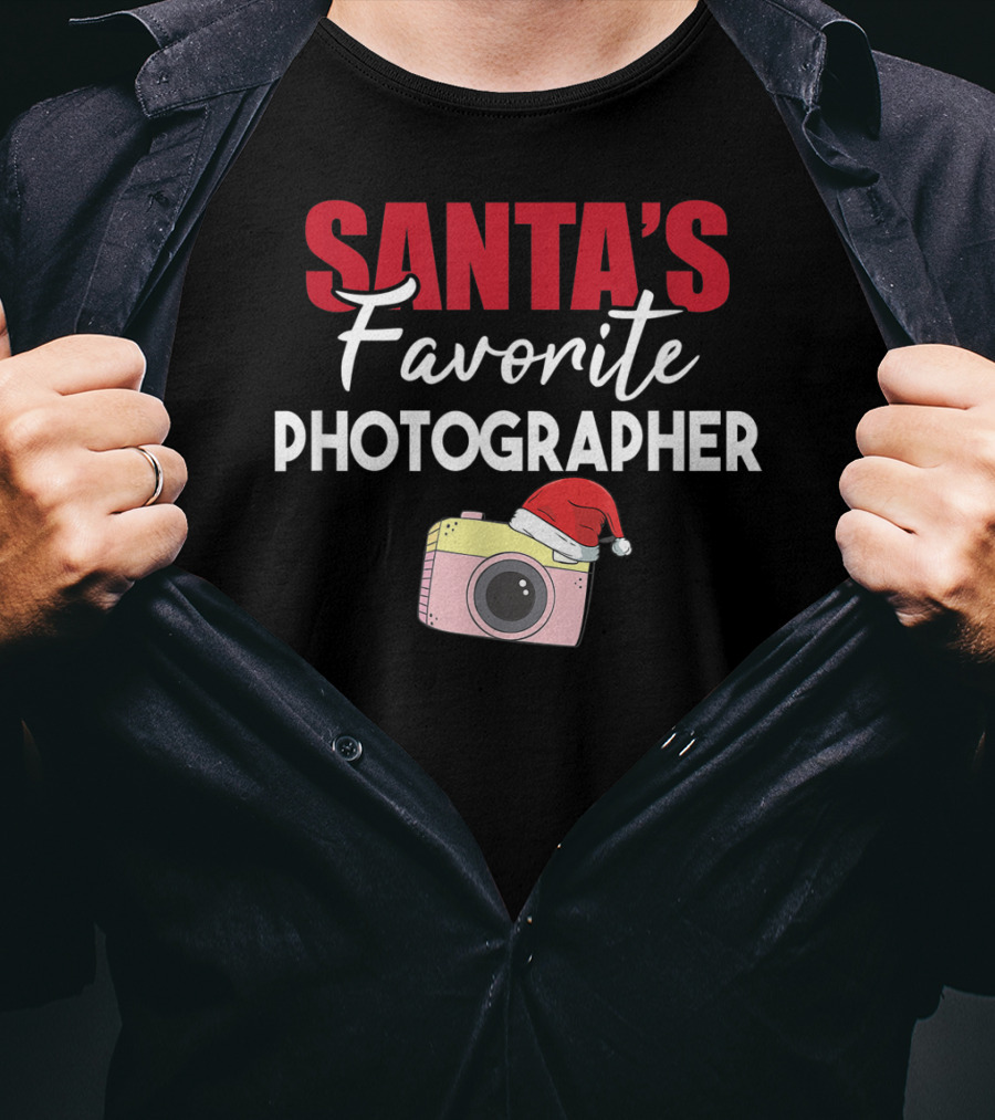 Santa's Favorite Photographer Camera With Santa Hat T-Shirt