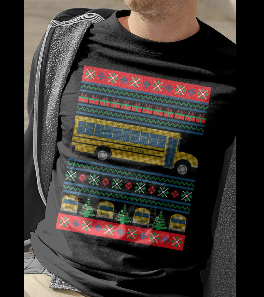 School Bus Ugly Christmas Sweater Driver Holiday T-Shirt