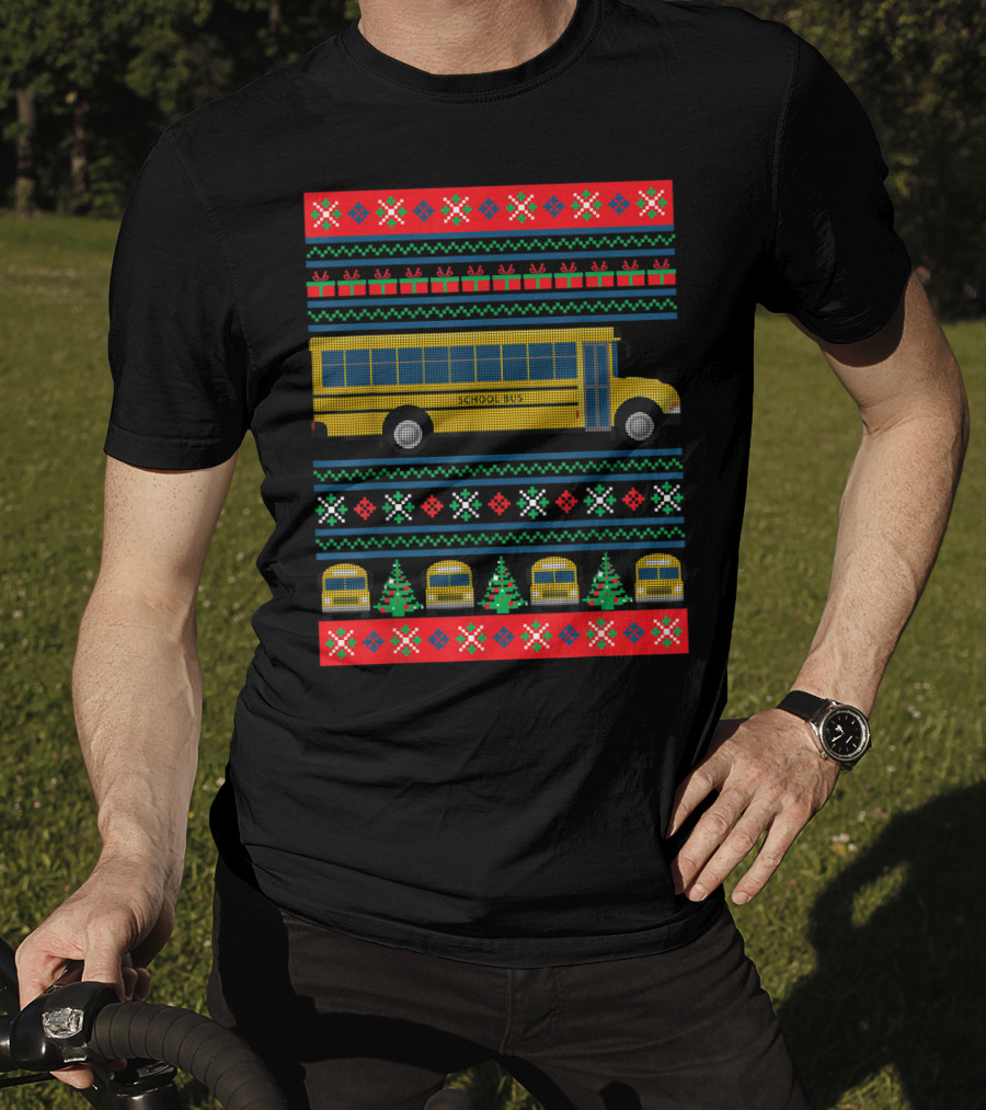 School Bus Ugly Christmas Sweater Driver Holiday T-Shirt