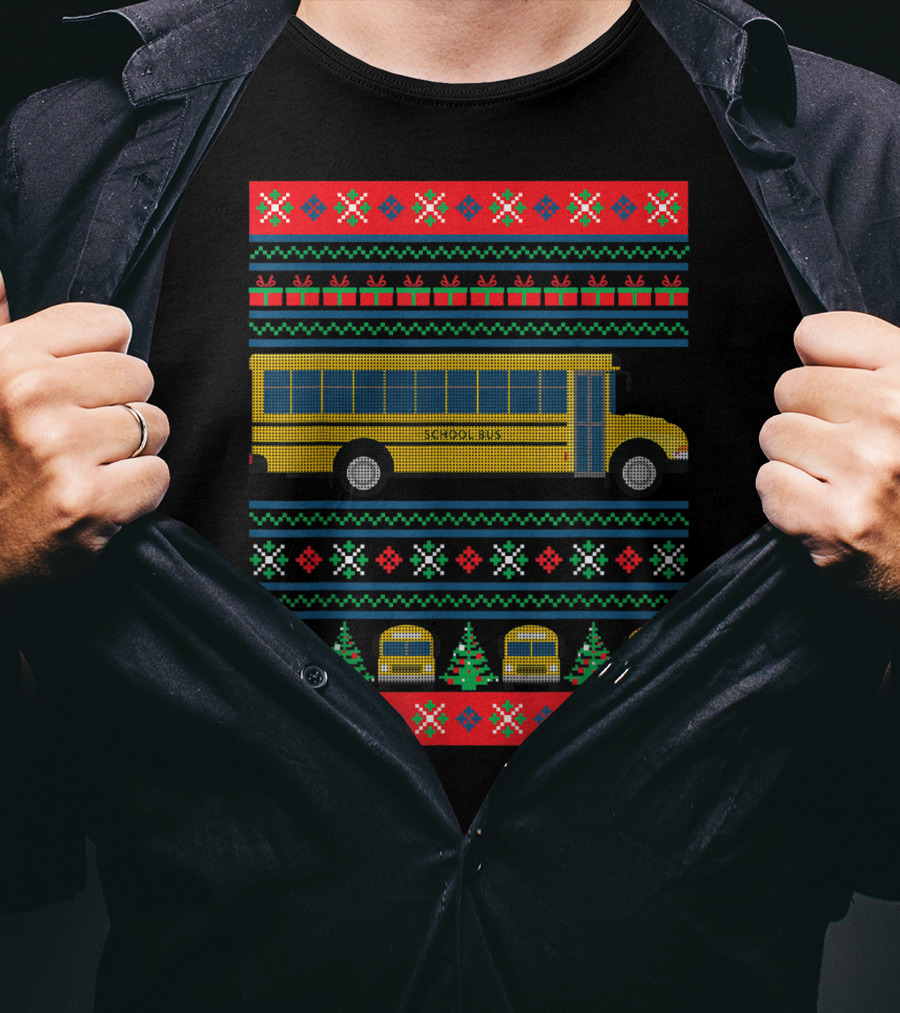 School Bus Ugly Christmas Sweater Driver Holiday T-Shirt