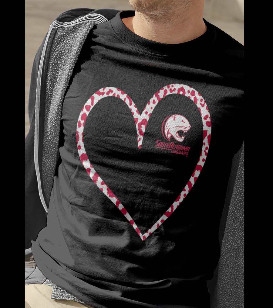 South Alabama Jaguars Leopard Print Heart T-Shirt