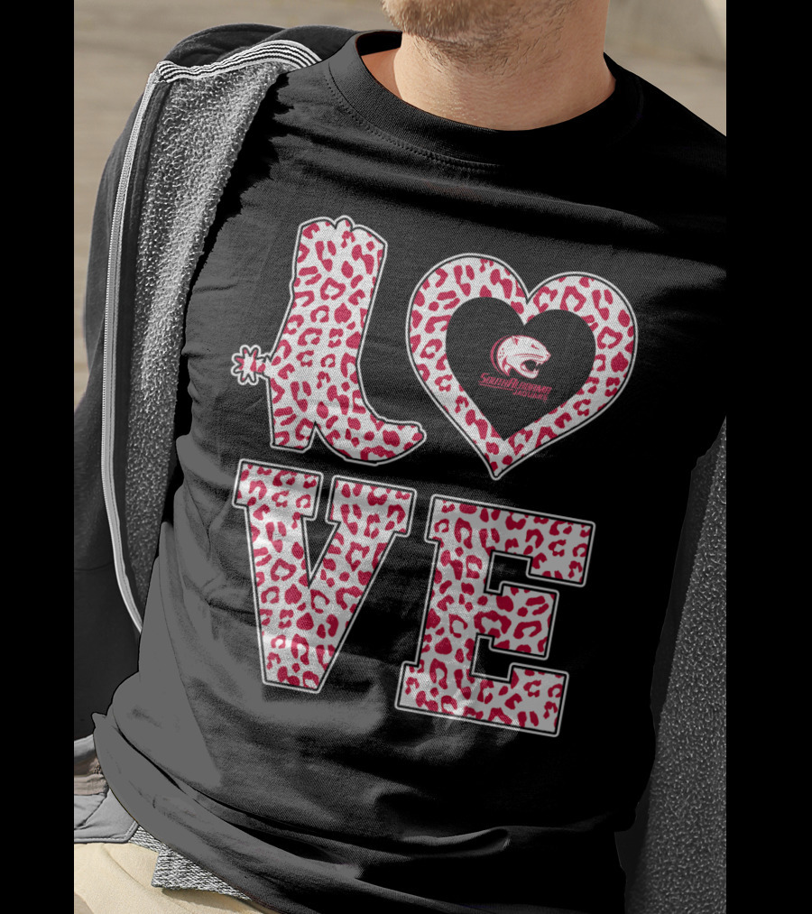 South Alabama Jaguars Leopard Print Love Logo Graduation T-Shirt