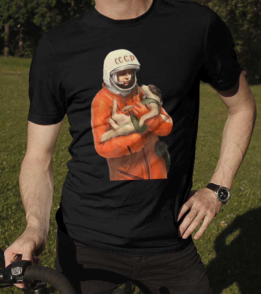 Soviet Space Gagarin USSR CCCP Cosmonaut With Dog In Orange Suit T-Shirt