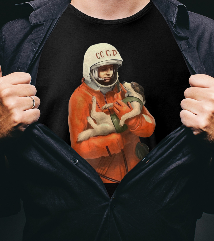 Soviet Space Gagarin USSR CCCP Cosmonaut With Dog In Orange Suit T-Shirt