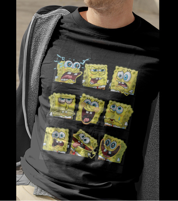 The Looks Of Spongebob Hysterical Angry Scared Stressed Joy Sad Embarrassed Wacky Excited T-Shirt