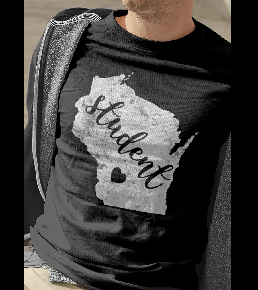 Student Red For Ed Wisconsin Public Education Map Heart T-Shirt