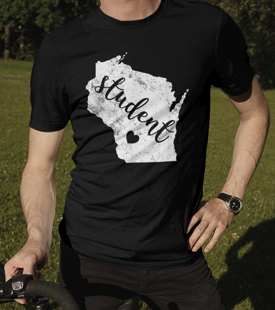 Student Red For Ed Wisconsin Public Education Map Heart T-Shirt