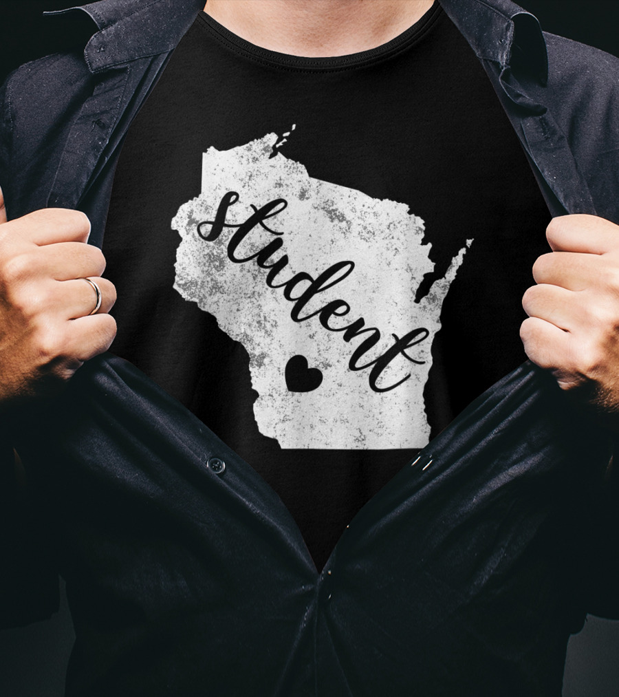 Student Red For Ed Wisconsin Public Education Map Heart T-Shirt