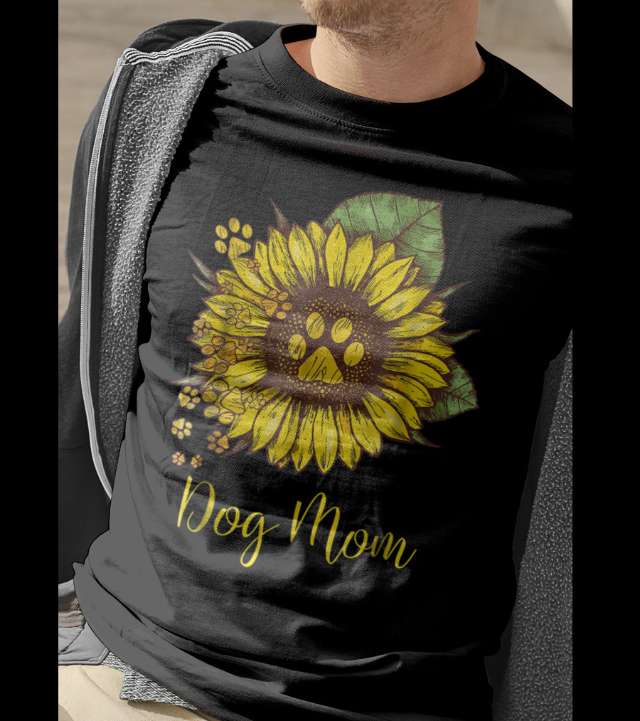 Sunflower Paw Print Dog Mom T-Shirt