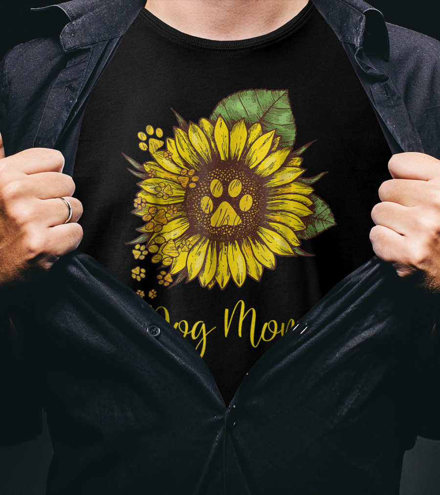 Sunflower Paw Print Dog Mom T-Shirt