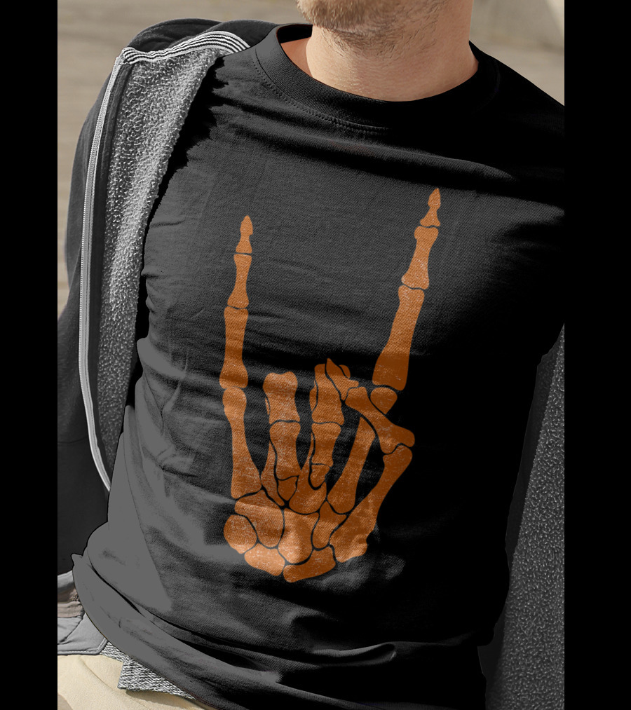 Texas Longhorn Hand Sign Skeleton Bone Structure T-Shirt