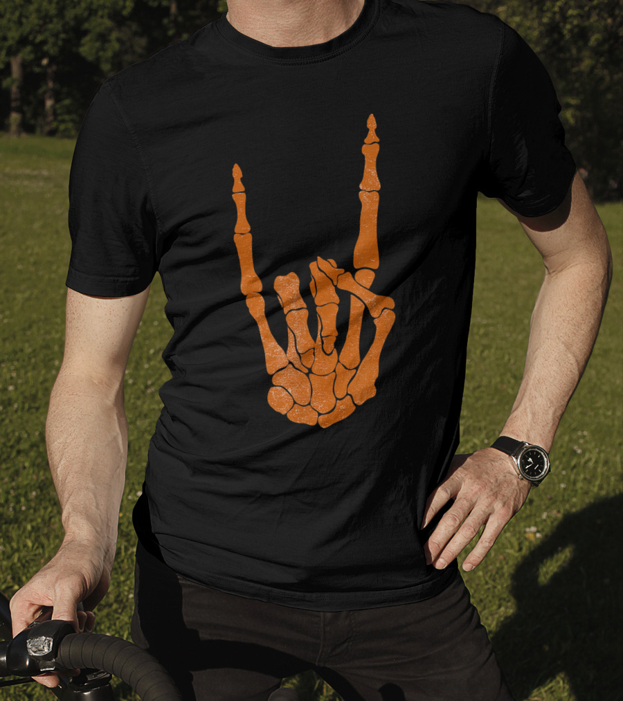 Texas Longhorn Hand Sign Skeleton Bone Structure T-Shirt