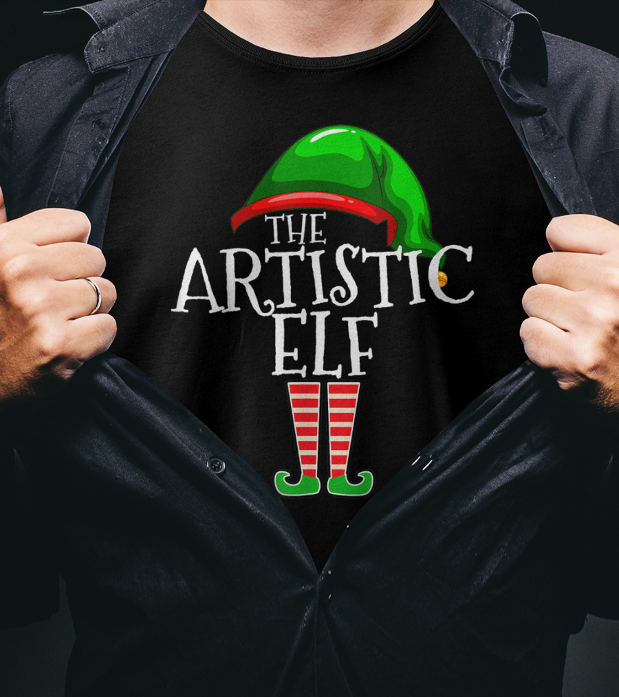 The Artistic Elf Green Hat Red Striped Socks T-Shirt