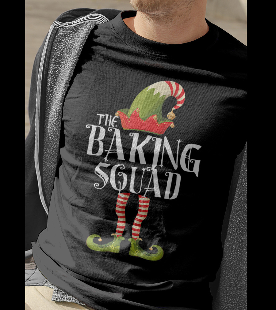 The Baking Squad Elf In Striped Stockings And Festive Hat T-Shirt