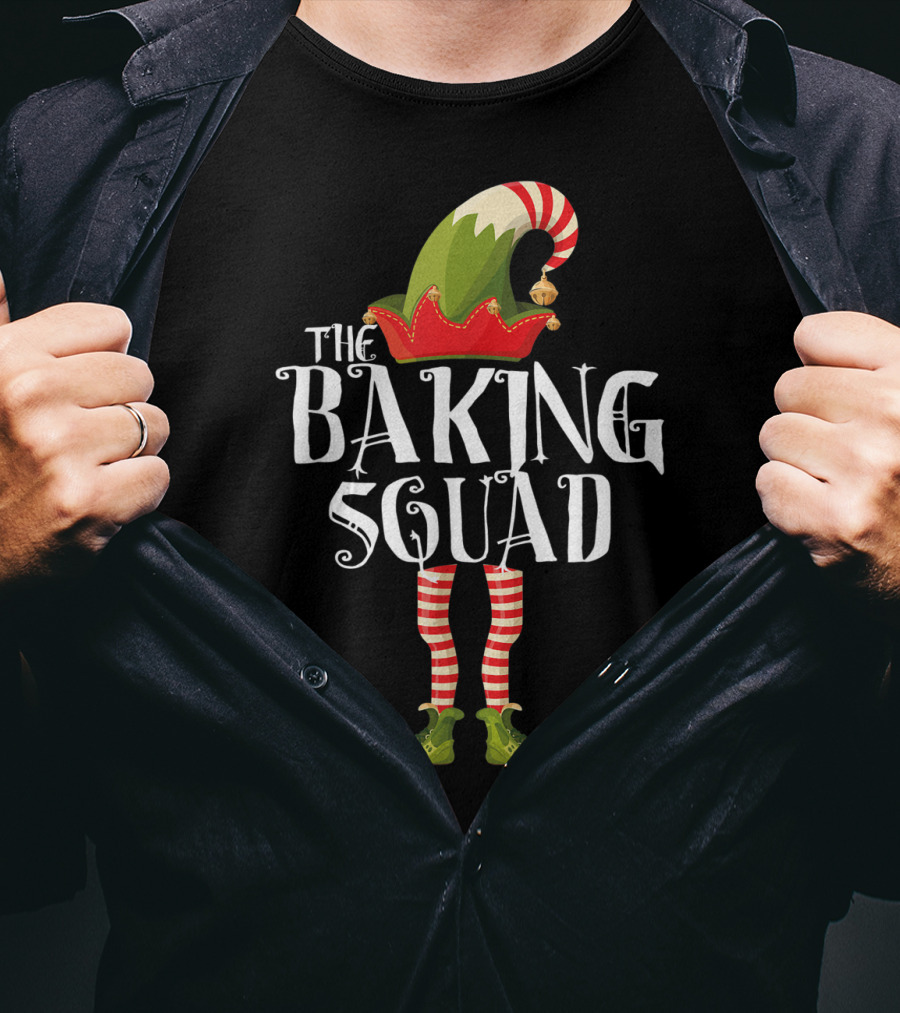 The Baking Squad Elf In Striped Stockings And Festive Hat T-Shirt