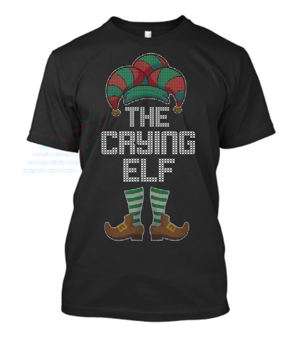 The Crying Elf Christmas Jester Hat And Striped Stockings T-Shirt