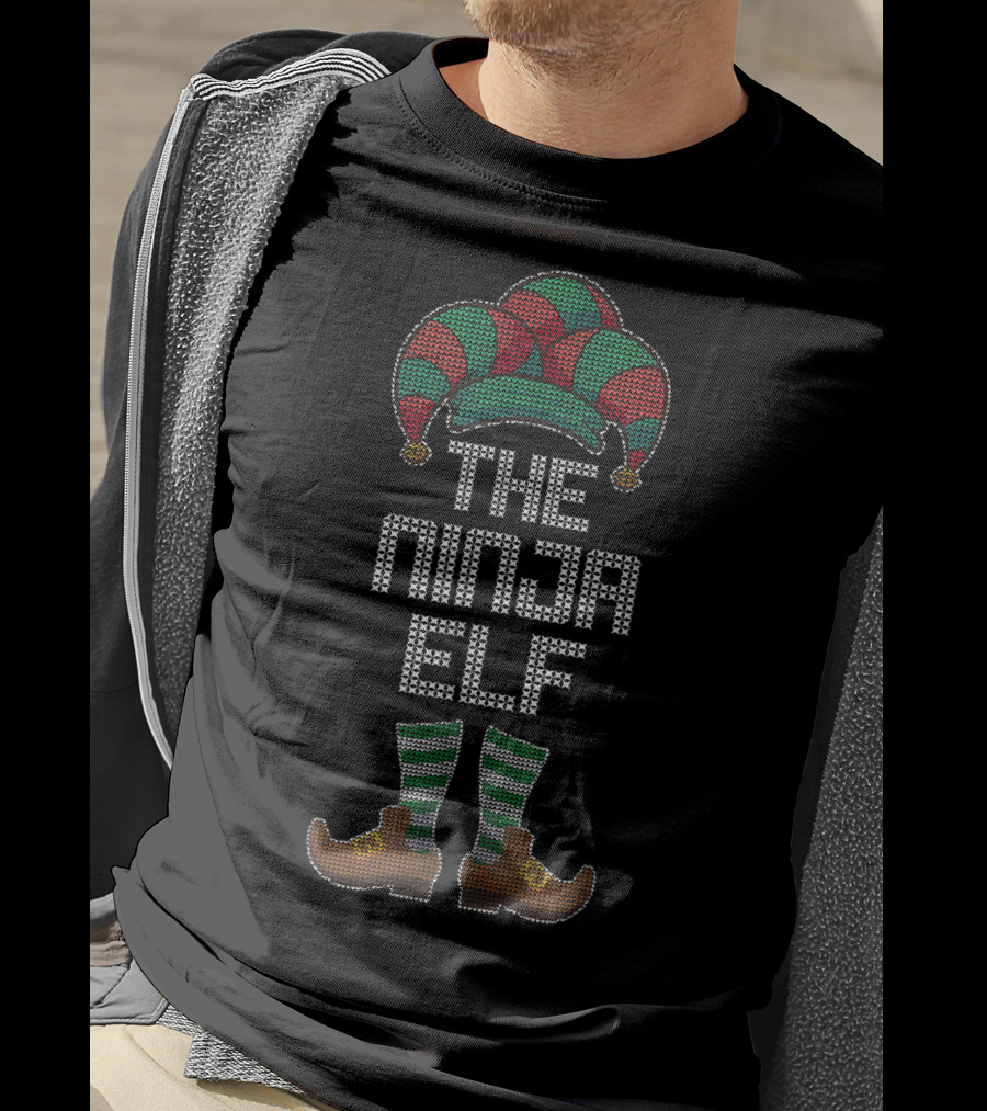 The Ninja Elf Family Jester Hat And Striped Stockings T-Shirt