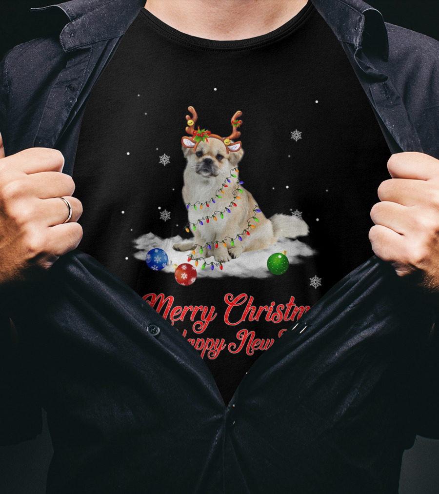 Merry Christmas And Happy New Year Tibetan Spaniel Reindeer Snowflakes T-Shirt
