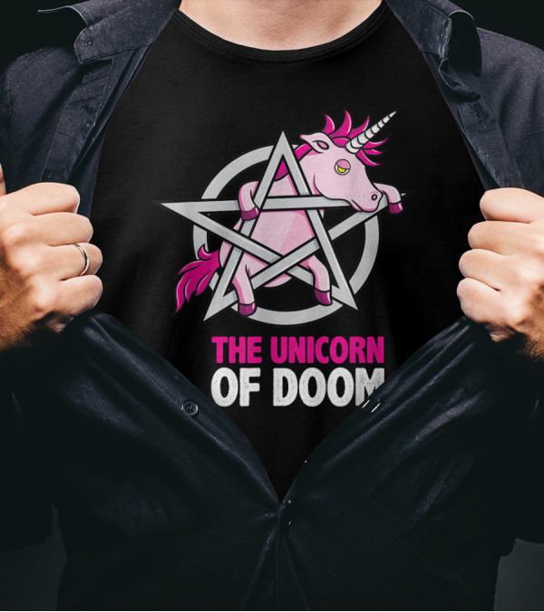 The Unicorn Of Doom Baphomet Pentagram Satanic T-Shirt