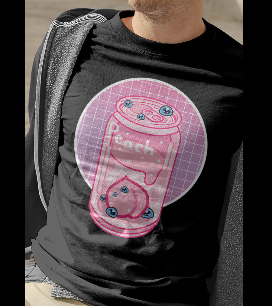 Vaporwave Aesthetic Peach Soft Drink Pastel Grid Can T-Shirt