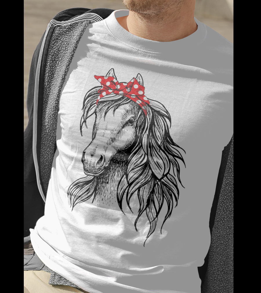 Cute Horse Red Polka Dot Bandana Headband Horse Lovers T-Shirt
