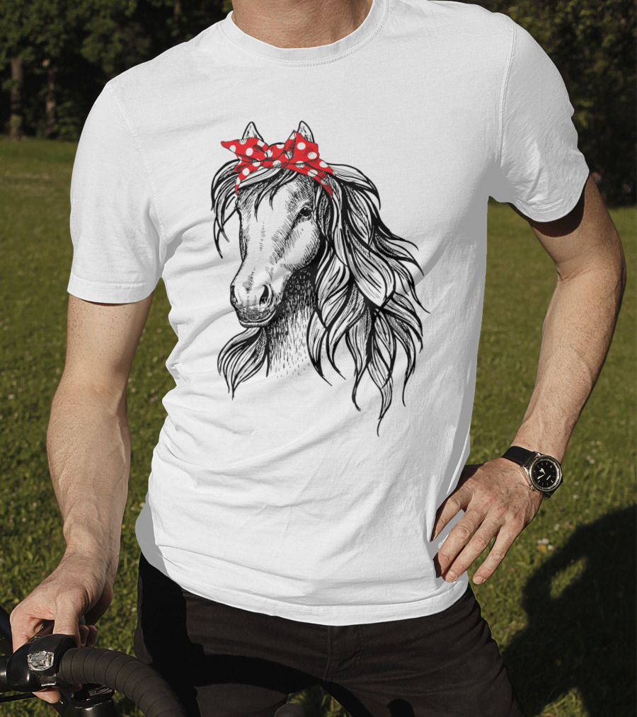 Cute Horse Red Polka Dot Bandana Headband Horse Lovers T-Shirt