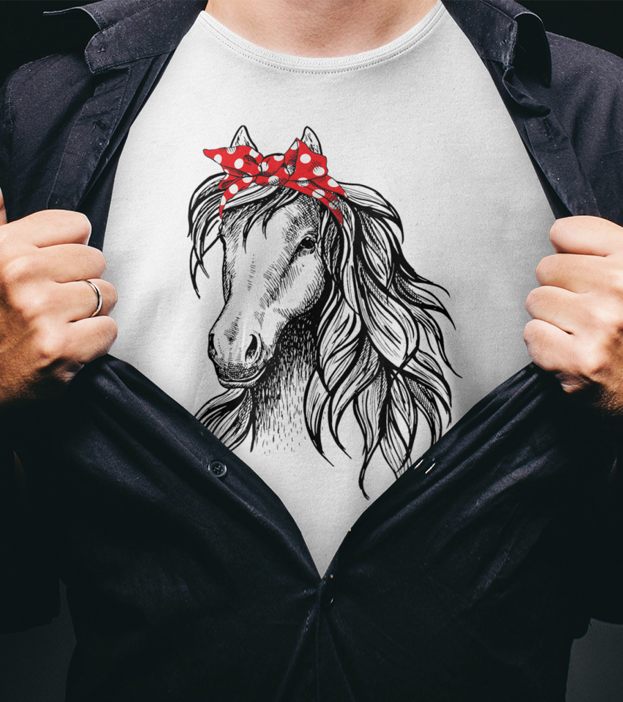 Cute Horse Red Polka Dot Bandana Headband Horse Lovers T-Shirt