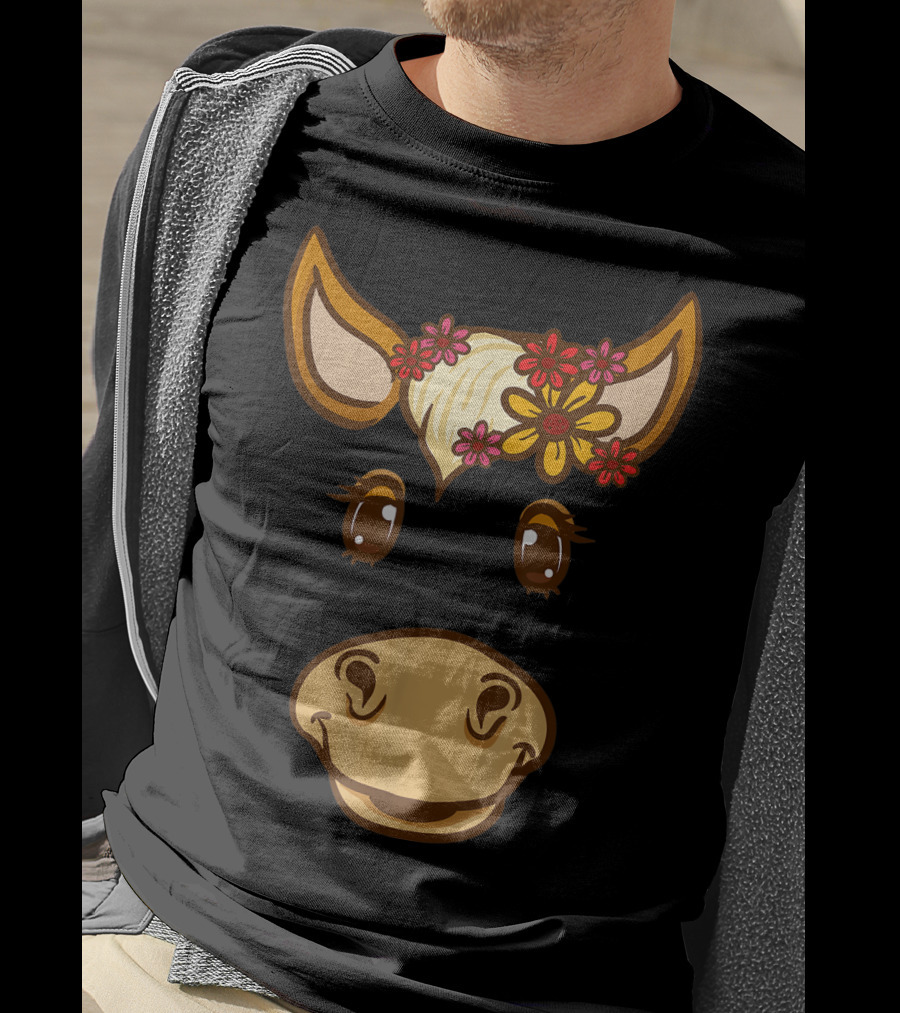 Cute Horse Face With Flowers For Horseback Riding Owner T-Shirt