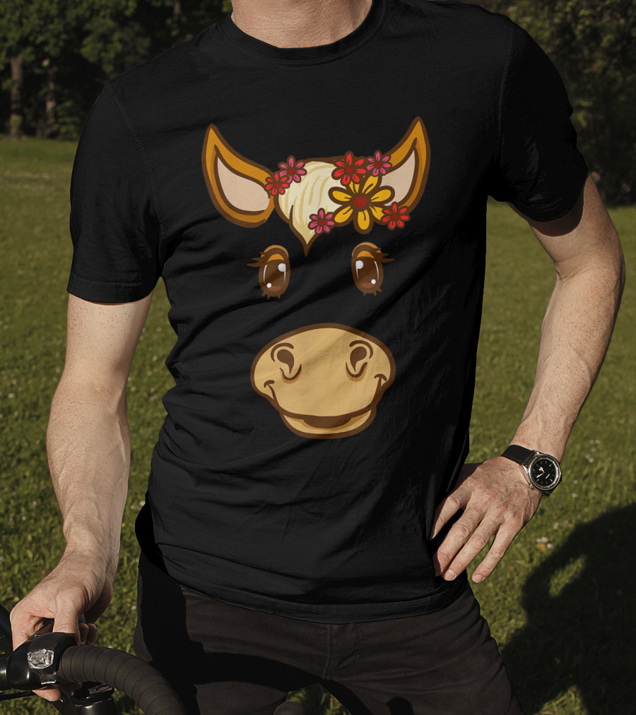 Cute Horse Face With Flowers For Horseback Riding Owner T-Shirt