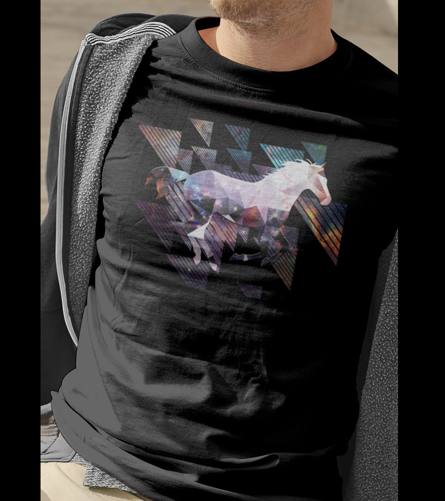 Cute Cool Triangular Galaxy Horse Ride T-Shirt