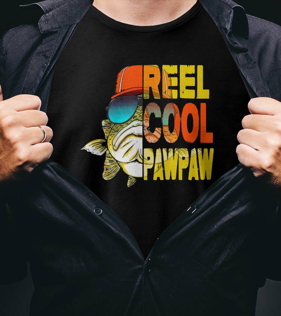 Father's Day Fishing Reel Cool Pawpaw Retro Fish Sunglasses And Hat T-Shirt