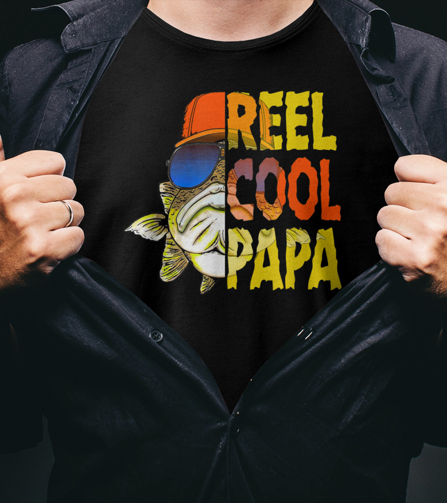 Reel Cool Papa Fishing Fish With Sunglasses And Hat T-Shirt