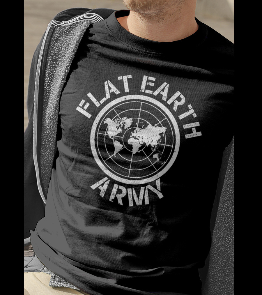 Flat Earth Army Map Circular Emblem T-Shirt