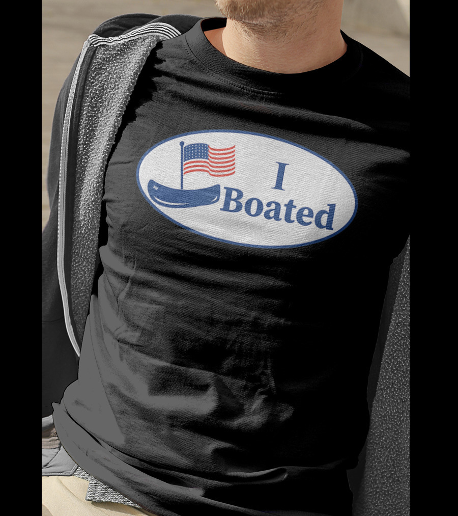 I Boated Sticker With American Flag And Canoe T-Shirt