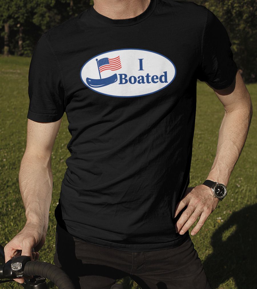 I Boated Sticker With American Flag And Canoe T-Shirt