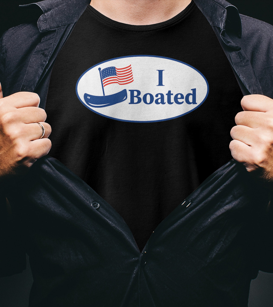 I Boated Sticker With American Flag And Canoe T-Shirt