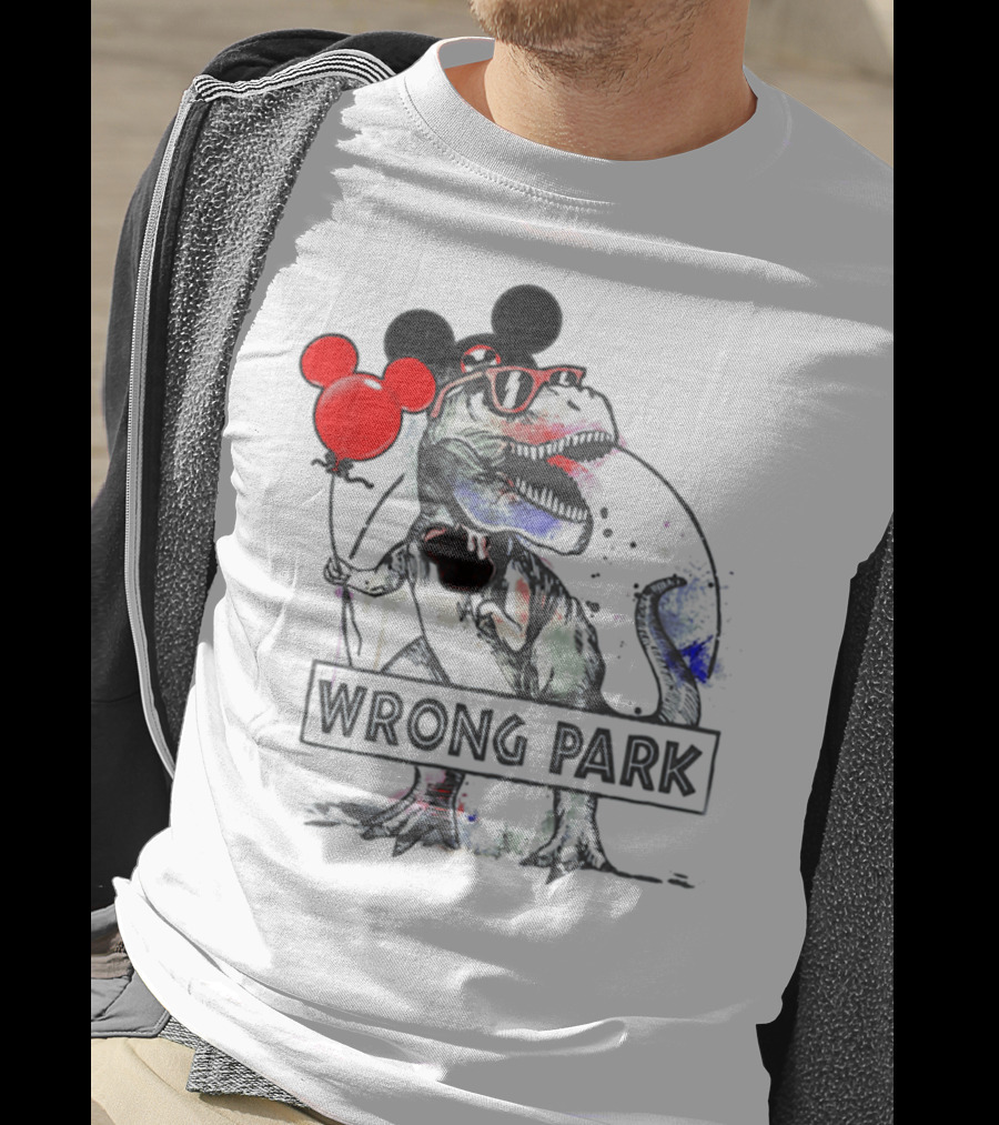 Wrong Park Funny Rex With Mouse Ears And Balloon T-Shirt