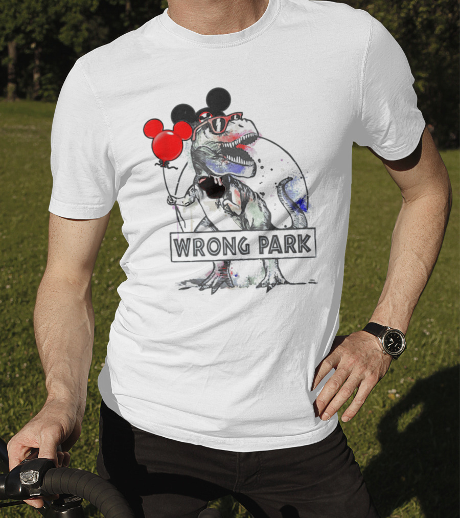 Wrong Park Funny Rex With Mouse Ears And Balloon T-Shirt
