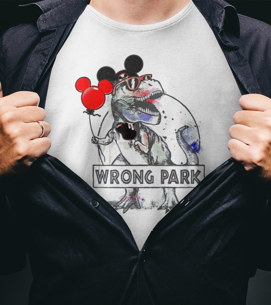 Wrong Park Funny Rex With Mouse Ears And Balloon T-Shirt